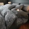 Juego de ropa de cama de cuatro piezas de algodón cepillado engrosado estilo vintage, juego de cuatro piezas de algodón puro estilo francés, sábana bajera con un tacto de alta gama