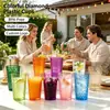 Vasos de Plástico Coloridos con Patrón de Diamantes, Vasos Domésticos para Bebidas Frías y Enjuague Bucal, Juego Multicolor, Vasos de Plástico con Stock Listo para Exportación