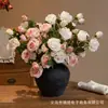 Flores artificiales de rosa con borde quemado estilo francés, artesanía realista de borde quemado, ramo de alta gama para decoración suave de sala de estar del hogar y arreglo floral.