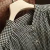 2026 Novo Estilo Linho Lavado Preto e Branco Azul Marinho Xadrez Artístico Retrô Vestido Saia de Manga Curta Primavera e Verão Roupas Femininas