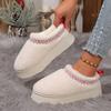 Zapatillas de Invierno con Suela Gruesa, Puntera Reforzada, Estilo Étnico Nuevo, Encaje, Piel, Media Taza, Exportación, Zapatillas de Algodón para la Nieve
