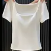 Elegante Camiseta de Manga Corta con Cuello Cuadrado para Mujer, Nueva de Verano 2026, Corte Ajustado, Adelgazante, Huesos de la Clavícula Expuestos, Cuello Bajo, Top Versátil