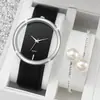 Cinturón Elegante de Moda Hueco Transparente Creativo Reloj de Cuarzo para Pareja Pulsera de Perlas Listo para Entrega