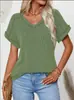 Camiseta de Manga Corta con Cuello en V Retorcido Bicolor de Moda Nueva para Mujer, Transfronteriza Europea y Americana, Amazon, Primavera/Verano 2026