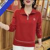 Camisa polo solta de outono, suéter de manga comprida feminino, blusa slim para mulheres de meia-idade e idosas, tamanho grande, que cobre a barriga