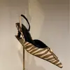 Sandálias Rasteirinhas Pontudas Estilo Francês Deslumbrantes Nova Coleção Primavera/Outono 2025 Sandálias Mules Zebra Salto Fino Ultra Alto
