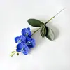 Orquídea Phalaenopsis artificial de 4 flores y 3 hojas con tallo, material de flor de pared decorativa de fondo hecho a mano para decoración de bodas y hoteles, flor artificial individual