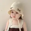 Sombrero de Paja de Verano con Protección Solar Estilo Coreano para Niñas, Elegante Sombrero de Pescador con Lazo, Sombrero de Playa Transpirable con Protección Solar para Niñas