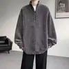 Moletom americano retrô com gola alta e zíper parcial para homens, top casual solto de manga comprida para outono, jaqueta cinza da moda, estilo ins