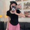 Playera de Hombro Manga Corta para Mujer Verano 2024 Nuevo Estilo Camiseta Pequeña para Chicas Gorditas Cubre Vientre Adelgazante Blanca Top de Chica Hot Ins Trendy