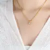 Novo colar feminino de aço titânio, estilo chinês, pingente redondo de pedra natural com corrente de miçangas de arroz, luxo leve, simples, não desbota, elegante