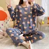 Pijama para Mujer Primavera y Otoño Estilo Coreano 2025 Manga Larga Lindo Traje de Dibujos Animados de Estudiante Suelto Traje de Ropa para el Hogar Otoño e Invierno