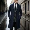 2026 Abrigo de Lana de Longitud Media para Hombre Transfronterizo Otoño-Invierno, Elegante Gabardina de Lana de Corte Ajustado con Cuello de Solapa