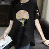 Comercio electrónico transfronterizo pedido final marca grande etiqueta cortada mostrador comercio exterior ropa de mamá para mujer camiseta de manga corta suelta con estampado de dibujos animados top
