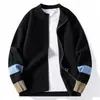 Cardigan de Malha Masculino Preto com Punho Patchwork Gola Alta Zíper Duplo Solto Outono Inverno Suéter Cardigan de Casal Atacado