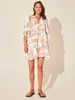Moda Transfronteriza para Mujer Cuerda de Corbata Floral Manga Corta Holgada Casual Vestido de Ram Falda de Vacaciones en la Playa