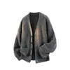 Suéter cárdigan vintage verde exclusivo transfronterizo para hombre, otoño e invierno, estilo casual y relajado, suave y cómodo, prenda exterior de punto simple y minimalista