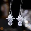Brincos de Flor de Cristal com Pino de Prata 925 Estilo Coreano High-End Celebridade da Internet Doce Dopamina Flor Zircônia Brincos para Mulheres