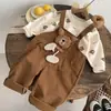 Ropa Infantil Transfronteriza Primavera Nuevo Estilo Conjunto de Peto de Manga Larga de Dibujos Animados para Bebés y Niños Pequeños Conjunto de Dos Piezas