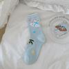 Calcetines de Dibujos Animados para Mujer, Estilo Fino de Primavera y Otoño, Diseño de Gato de Moda, Calcetines de Media Pantorrilla, Absorbentes de Sudor, Calcetines Dulces con Volantes de Encaje, Calcetines Lindos para Mujer