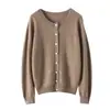 Cardigan de Cashmere Feminino Gola Redonda Manga Longa 2024 Outono Inverno Novo Peça Versátil Macia Amiga da Pele Jaqueta Solta