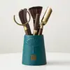 Juego de Té de Gres Accesorios Madera Maciza de Ébano Ceremonia del Té Seis Caballeros Juego Juego de Herramientas para Preparar Té Porta Té Cucharita de Té Aguja de Té
