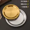 Bandeja de Prato Redondo com Borda Larga de Aço Inoxidável Coreano Prato para Bolo Ocidental Prato de Jantar Prato de Osso Prato Rasos Louça Dourada Prato para Churrasco