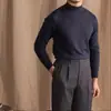 Otoño e Invierno Jersey de Punto de Cuello Alto Medio para Hombre Casual de Negocios Cálido Suéter Camisa Base Caballero Corte Delgado Sin Planchar de Manga Larga