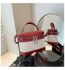 Bolsa Balde Casual Portátil Estilo Coreano Feminina 2025 Nova Moda Moderna Costura em Cores Contrastantes Têxtil Ombro Transversal
