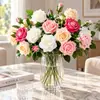 Hidratante y suave al tacto, este ramo de flores artificiales de tres cabezas presenta rosas, perfecto para la decoración de la sala de estar, arreglos florales y para añadir un toque de elegancia con sus flores artificiales de alta calidad.