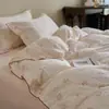 Juego de ropa de cama de cuatro piezas estilo Ins, fresco y sencillo, de doble capa de gasa 100% algodón, con ribete de encaje denso, funda de edredón y sábana de algodón puro para dormitorios de estudiantes