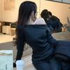 Camisa negra con hombros descubiertos y hombros descubiertos para mujer, camiseta de manga larga de alta calidad para otoño e invierno, top interior ajustado con hombros descubiertos