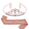 Nuevo Conjunto Transfronterizo de Corona de Cumpleaños Morada y Banda para el Hombro Corona de Cristal de Princesa Estampado en Caliente Cinturón de Etiqueta al por Mayor