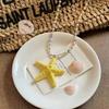 Collar Largo de Estrella de Mar con Cuentas de Dopamina para Mujer Estilo Vacaciones de Verano en la Isla Costera Exagerada Cadena Amarilla para Clavícula Accesorios