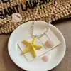 Collar Largo de Estrella de Mar con Cuentas de Dopamina para Mujer Estilo Vacaciones de Verano en la Isla Costera Exagerada Cadena Amarilla para Clavícula Accesorios
