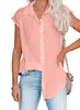 Camisa de Verão Nova da Amazon Europeia e Americana, Cor Sólida, Manga Curta, Lapela, Top Solto