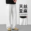 Pantalones de Lino Tencel para Hombre Verano 2026 Delgados Sueltos de Pierna Recta Pantalones de Hombre Versátiles Modernos de Pierna Ancha Largos