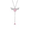 Collar de alas de ángel en plata de ley 925 para mujer, cadena de clavícula con alas de lujo, colgante de diamante rosa con forma de corazón.