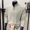 Moletom masculino dupla face de veludo alemão com seda e lã, novo modelo outono 2026, gola alta com zíper parcial, camisa básica casual masculina
