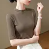 Camiseta de Modal Redonda de Manga Media para Mujer, Nueva Primavera y Otoño 2026, Corte Ajustado, Manga Tres Cuartos, Top Blanco de Alta Gama