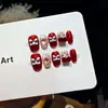 Dança do Leão de Veludo Estilo Curto de Ano Novo Arte de Unhas de Dança do Leão para Boa Sorte Festiva com um Toque de Luxo, Arte de Unhas de Laço de Veludo