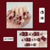 Uñas postizas de estilo chino nuevo, color rojo vino, con flores, para otoño e invierno, parche para uñas, cerezas, uña postiza, parche para uñas de Año Nuevo