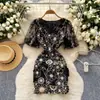 Estilo Francés Vestir Mujer Corte Francés Industria Pesada Bordado Malla Manga Abullonada Cintura Ceñida Vestido Mujer Aspecto Delgado Vestido Elegante
