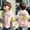 Camiseta de Manga Corta con Bloques de Color para Niños, Top Versátil Casual de Verano con Cuello Redondo, Camiseta Básica Ligera para Niños