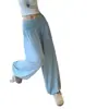 Pantalones casuales de verano ligeros de color azul claro, tipo linterna, de talle alto, plegables, para mujer, holgados y adelgazantes, versátiles para el uso diario, pantalones largos de pierna ancha