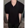 Camisa Polo Tricotada Estilo Retro Old Money de Verão para Homens, Manga Curta Estilo Coreano Cleanfit, Top de Alto Padrão Preguiçoso e Cool