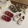 Zapatos de Princesa de Terciopelo para Niñas 2026 Nuevo Estilo Primavera y Otoño Mocasines Retro de Punta Redonda para Bebés con Detalles de Perlas