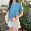 Camiseta feminina de manga curta irregular design de verão com senso de design nicho meia-manga cintura alta top curto