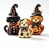 Decoración de Calabaza Fantasma Gato Negro de Madera para Halloween Habitación Escritorio Decoraciones Festivas Artesanías de Madera