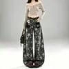 Jeans feminino estilo retrô de Hong Kong, nova coleção de outono, estampado com estrelas, modelagem solta, emagrecimento, cintura alta, calça pantalona comprida